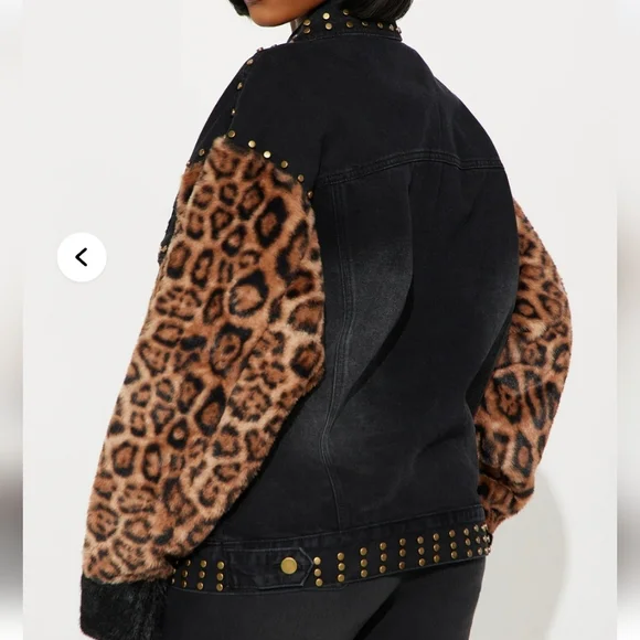 New Fiercely Faux Fur Denim Jacket - Black Wash - Picture 4 of 4